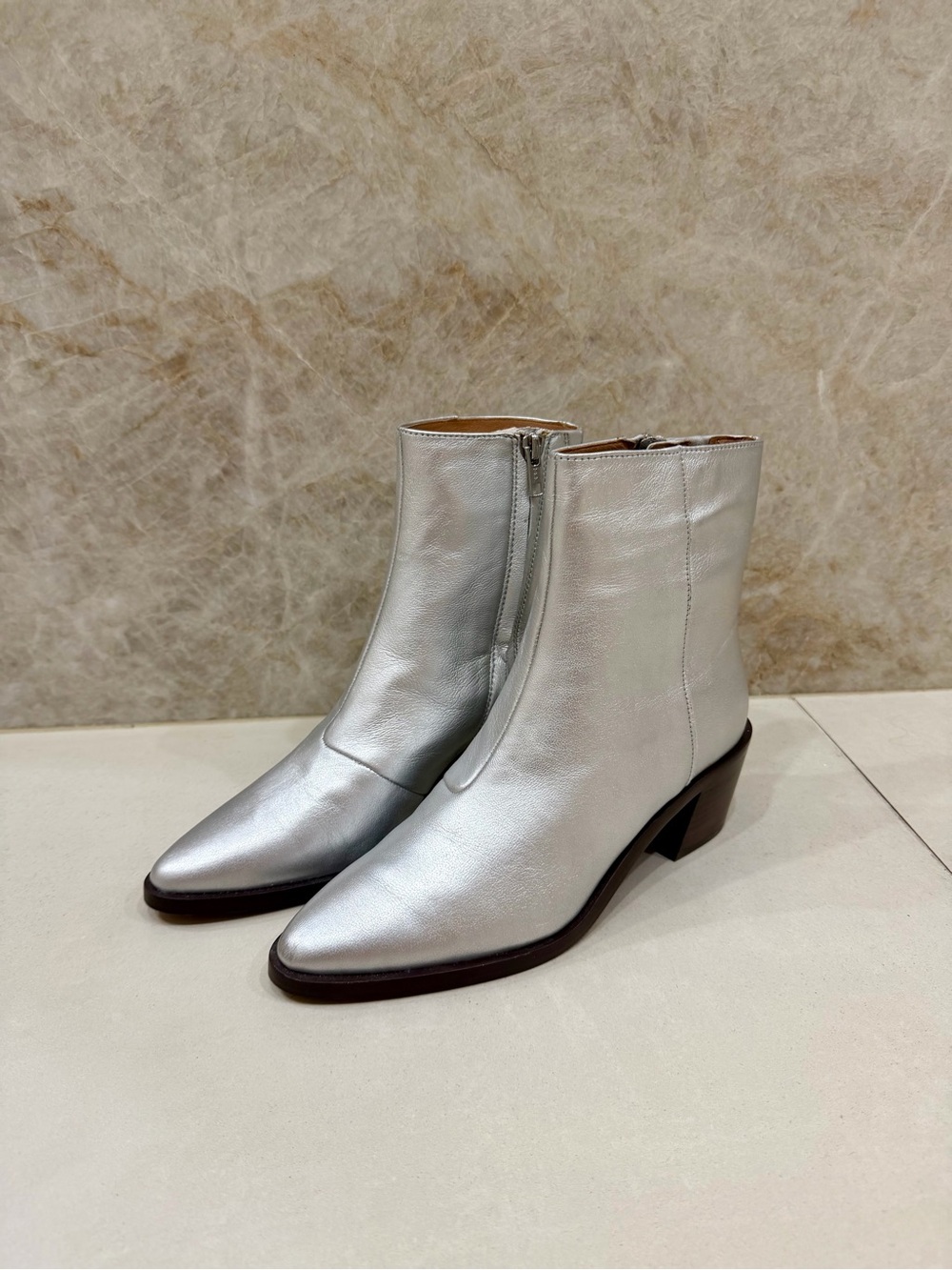 Madewell Silver Pointed-Toe Leather Ankle Boots